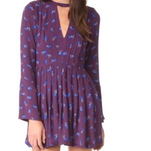 Free People Tegan fit and flare mini dress in purple/blue size 6
